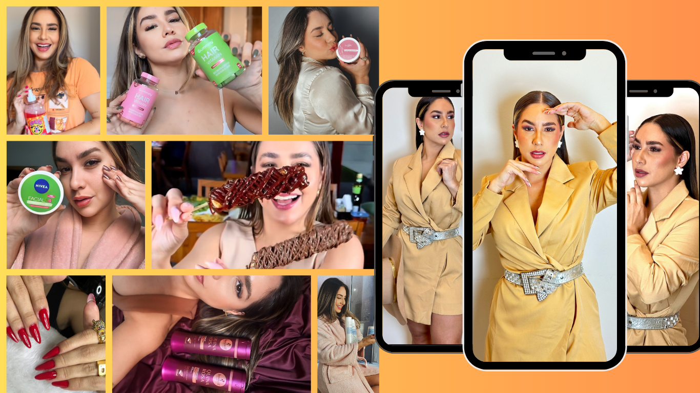 Bruna demonstrando produto